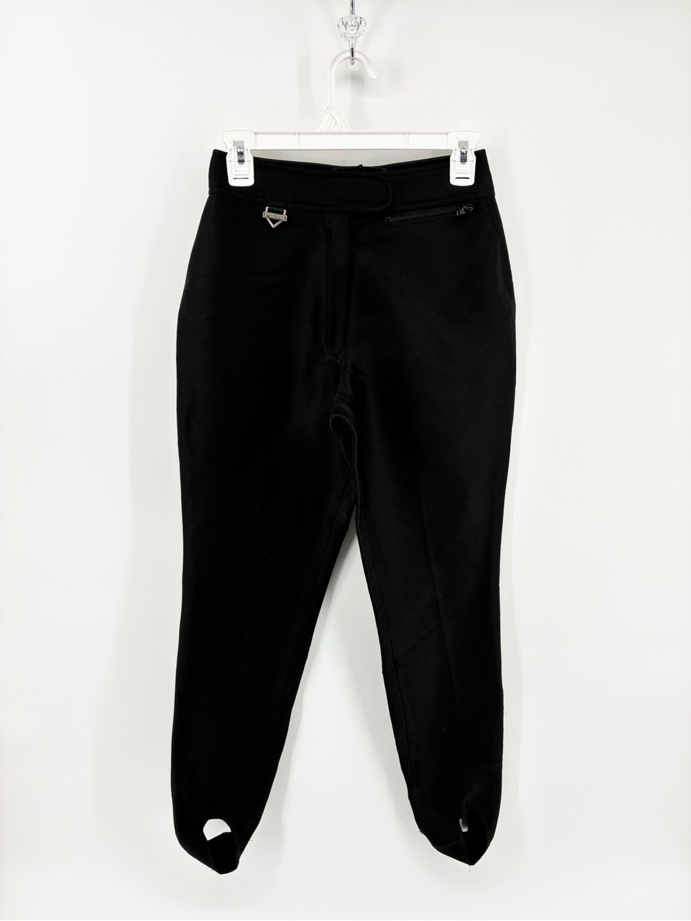 Vintage Fera Ski Wear Wool Blend Black Women's Stirrup Leggings Pants SZ 8 LONG